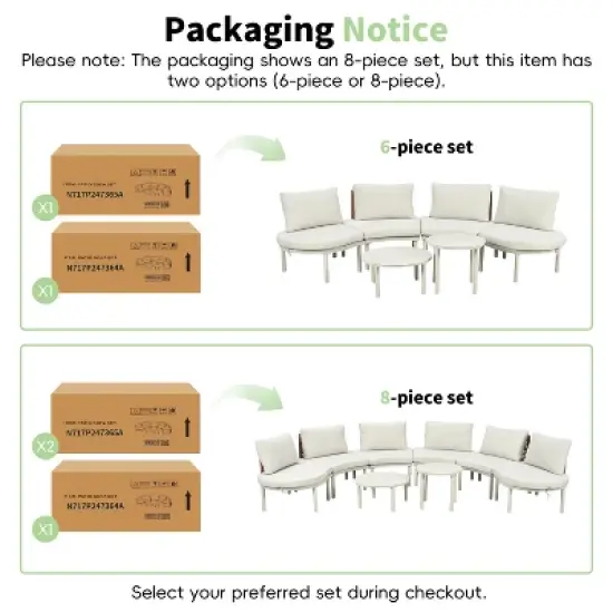 6/8-Piece Patio Set Outdoor Sofa Set Half Moon Outdoor Sectional Sofa with 2 Coffee Tables, Pillows, Cushions, PE Wicker Rattan, Beige/Gray-ModernLuxe image {5}