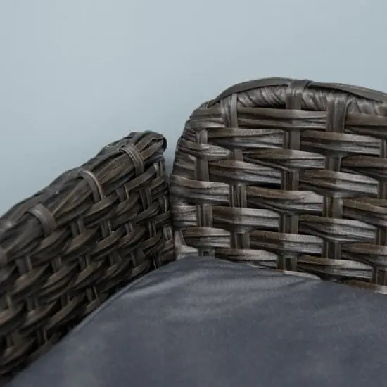 PawHut Rattan Dog Sofa, Wicker Pet Bed, Raised Cat Couch, with Steel Frame, Washable Cushion, Indoor & Outdoor Use, for Large and Medium Dog, Gray image {5}