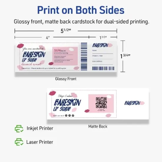 Avery Printable Rectangle Tickets, 1-3/4" x 5-1/2", Glossy White Cardstock, Laser/Inkjet, 500 Total image {5}