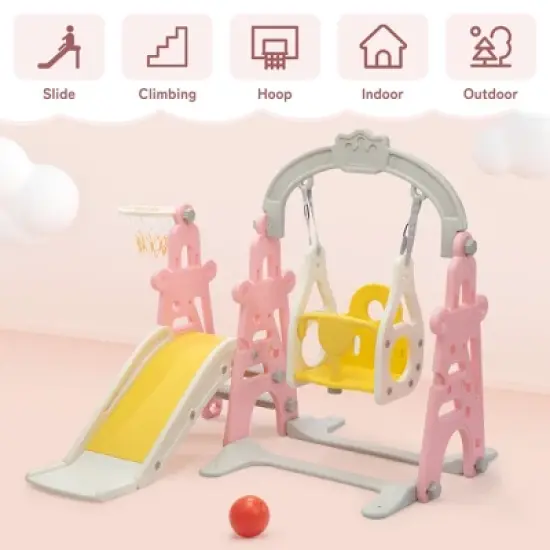 3-in-1 Kids Slide for Toddlers Slide and Swing Set,Indoor image {1}