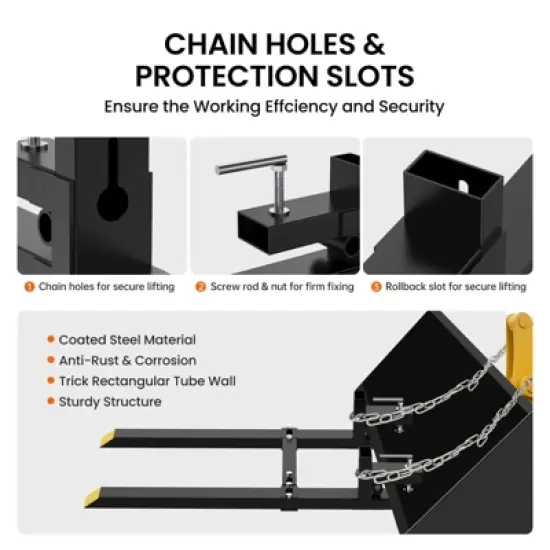 Pallet Forks, 4000 Lbs Clamp On Pallet Forks, 60" Adjustable Stabilizer Bar, Tractor Bucket Forks for Loader Bucket Skid Steer Tractor image {5}