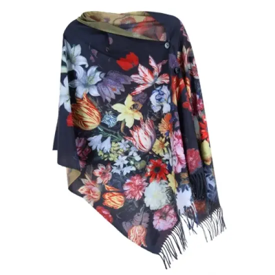 The Magic Scarf Company Women's Reversible Sueded Floral Art Print Button Shawl image {6}
