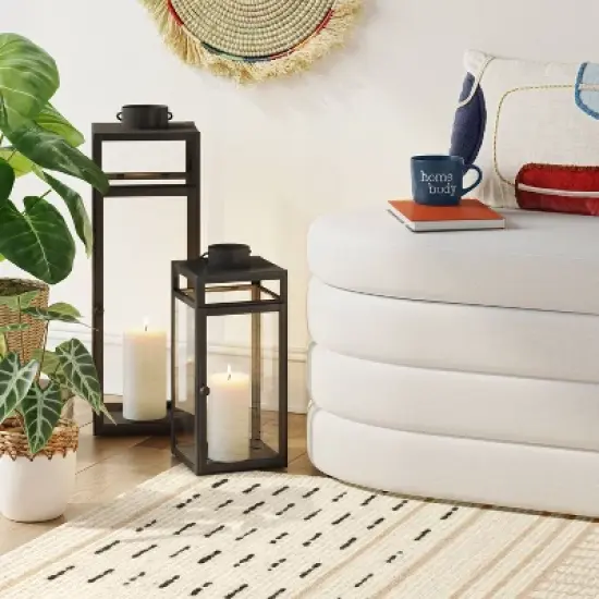 24" x 8" Decorative Metal Lantern Candle Holder Black - Threshold&trade; image {1}