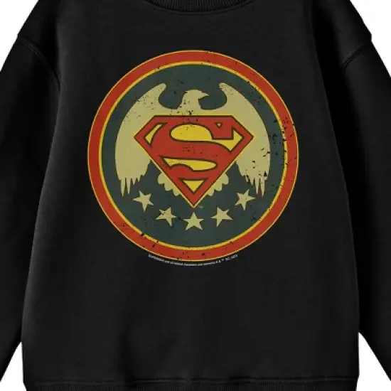 Superman Logo With American Eagle Seal Crew Neck Long Sleeve Black Youth Tee image {1}