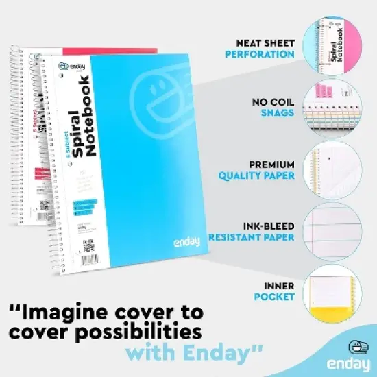 Emraw 5 Subject Notebook College Ruled Spiral White Paper 180 Sheets Perfect for Writing Sketching in class, Home, Office (Pack of 4) image {2}