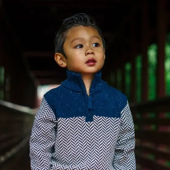 Hope & Henry Boys' Long Sleeve Half Zip Sweater with Yoke Detail, Kids image {3}