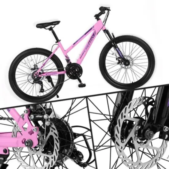 DSVIMOY Mountain Bike for Teenagers Girls Women, 21 Speeds with Dual Disc Brakes and 100mm Front Suspension, Pink, 66*24.8*35 image {2}