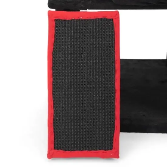 DOMETOUR Gothic Cat Tree with Coffin Bed, 64in Black Cat Tower with Condo, Platform, Sisal Scratching Posts, Perch, Ramp, Toy, Cat House for Indoor image {12}