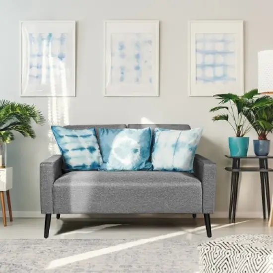 Costway Modern Loveseat Sofa 55'' Upholstered Chair Couch with Soft Cloth Cushion Grey image {4}