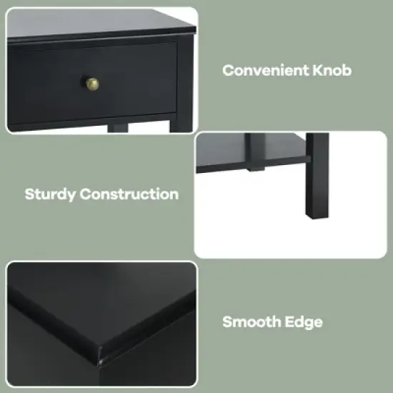 Costway 2PCS Nightstand  Drawer Shelf Storage Display Black image {7}