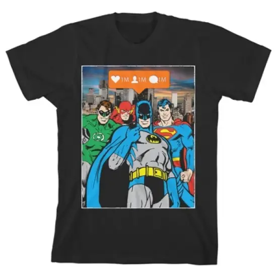 Justice League Instagram Pose Black T-shirt Toddler Boy to Youth Boy image {3}