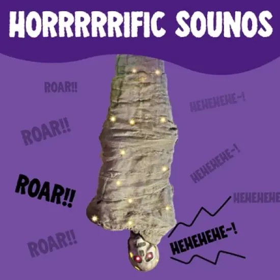 Joyfy 65" Halloween Hanging Cocoon Corpses Props Outdoor, Halloween Decoration Body Prop Corpses Skeleton with Lights&LED Eyes&Sound image {2}