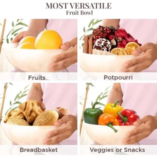 Folkulture Resin Fruit Bowl for Kitchen Counter, 9" Frosty White and Lilac Resin Decorative Bowl, Centerpiece Table Decorations image {5}