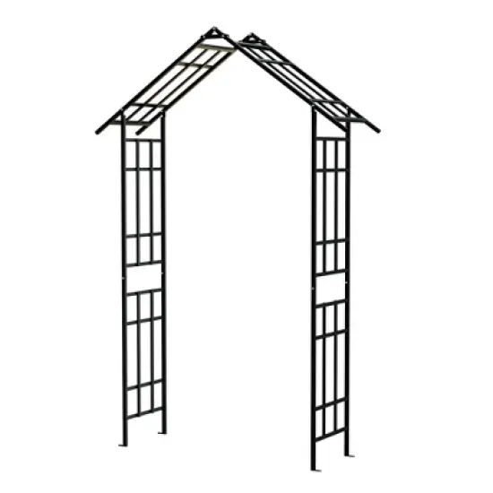 Lirago Black Metal Garden Arch - Adjustable 2-in-1 Galvanized Iron Trellis with Gate  16.92"Dx101.96"Hx42.51"W image {9}