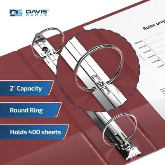 Davis Group 6pk 2" Premium Economy Round Ring Binders Burgundy: Hard Cover, 400 Sheet Capacity, 2 Pockets, Polypropylene image {2}