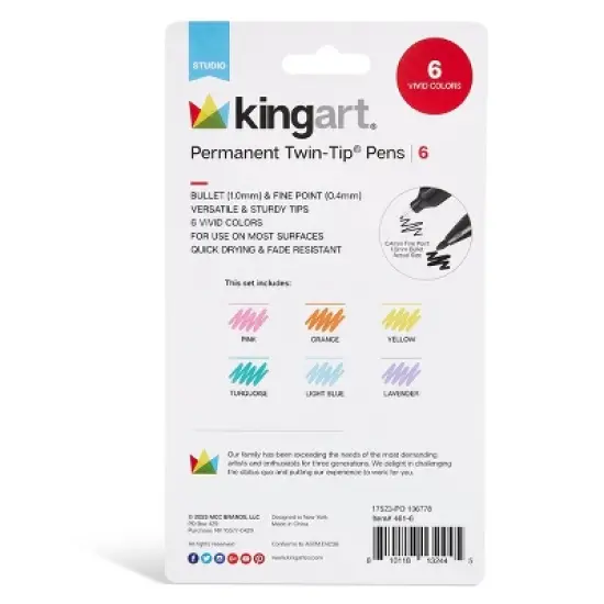 KINGART Permanent Twin-Tip Pens 6 Colors image {4}
