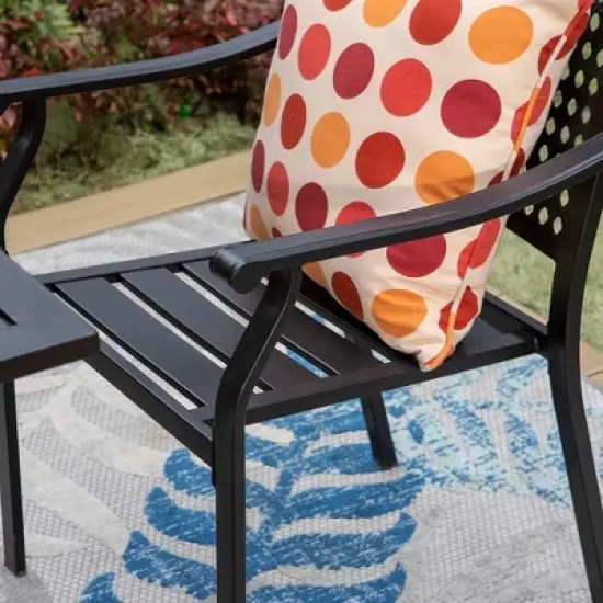 5pc Outdoor Dining Set with Metal Slat Round Table with Umbrella Hole - Captiva Designs image {7}