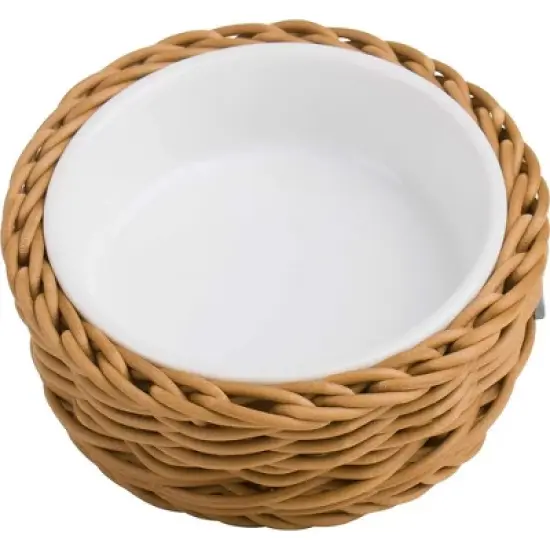 Saleen Round Wicker Basket with Porcelain Bowl Insert - Elegant Beige Accent, SMALL image {1}