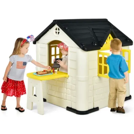 Costway Kid's Playhouse Games Cottage w/ 7 PCS Toy Set & Waterproof Cover image {12}