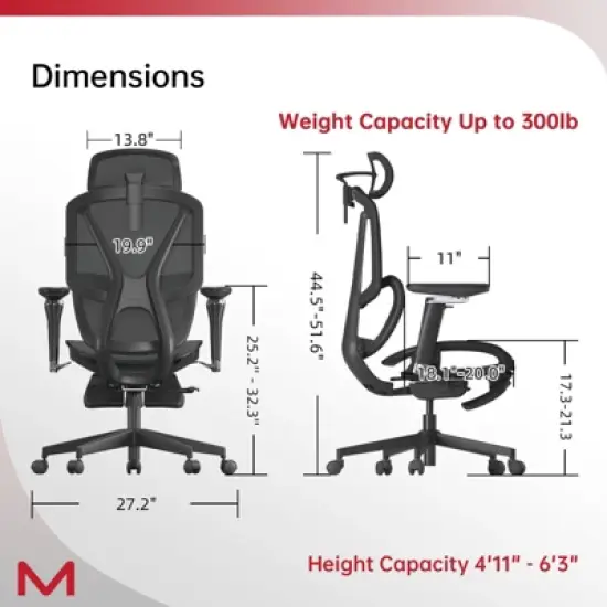 UNISOAR Wide Lumbar Support Ergonomic Mesh Office Chair for Lower Back Pain image {2}