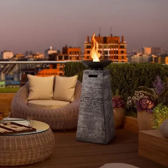 Costway 48'' Outdoor Propane Fire Bowl Column W/ Lava Rocks & PVC Cover 30,000 BTU image {1}