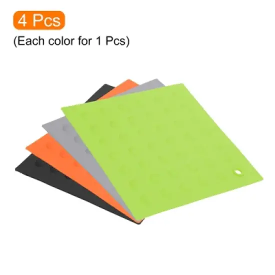 Unique Bargains Flexible Durable Non-Slip Silicone Trivet Mat Black/Grey/Green/Orange 4 Pcs image {2}