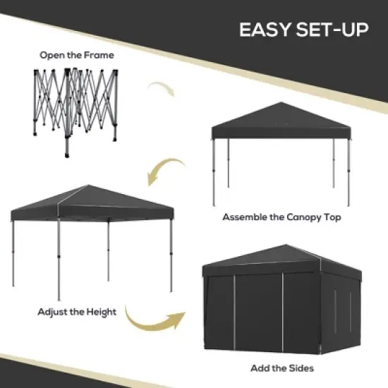 Gulches 9.7' x 9.7' Pop Up Canopy with Sidewalls, Portable Tent with 2 Mesh Windows & Reflective Strips, Includes Carry Bag for Outdoor Events (Black) image {2}