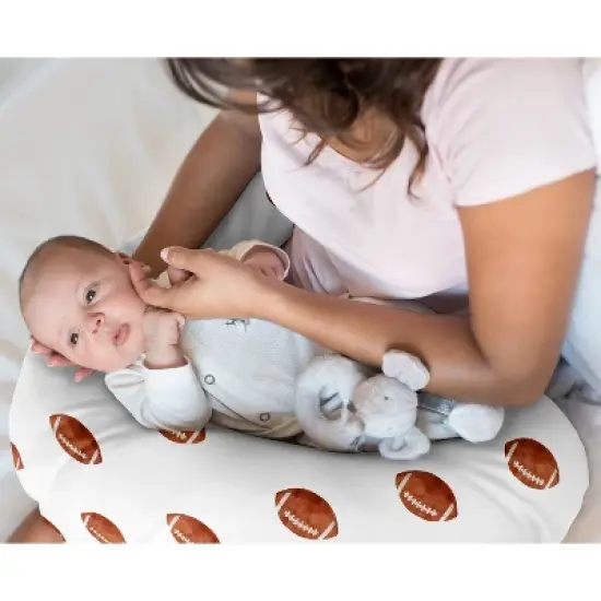 Sweet Jojo Designs Boy Support Nursing Pillow Cover (Pillow Not Included) Watercolor Sports Theme Brown and White image {1}