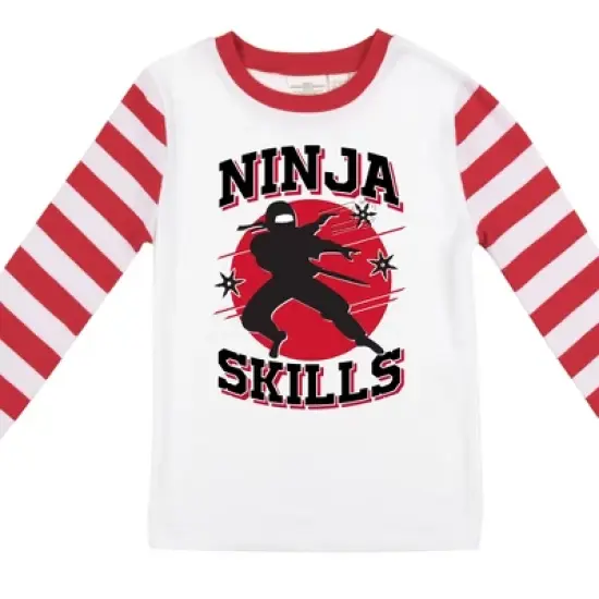 Ninja Skills Youth Boy's Red & White Striped Long Sleeve Shirt & Sleep Pants Set image {2}