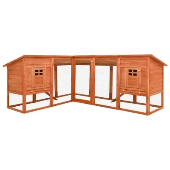 vidaXL Rabbit Hutch 2-Tier Bunny Cage with Pull Out Tray House Solid Fir Wood - Brown image {1}