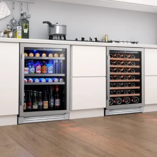 Ca'Lefort Wine Cooler Beverage Refrigerator, Hold 140 Cans and 54 Bottles Dual Zone Wine Fridge with Stainless Steel frame image {3}