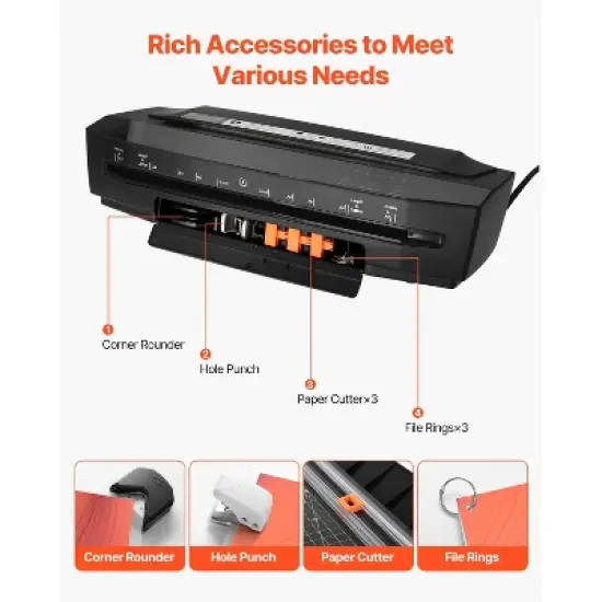 VEVOR Laminator Machine, Cold and Hot Lamination for Max A3 Paper Size, 1 min Quick Warm Portable Laminator, 3-10 mil Thickness, Black image {6}