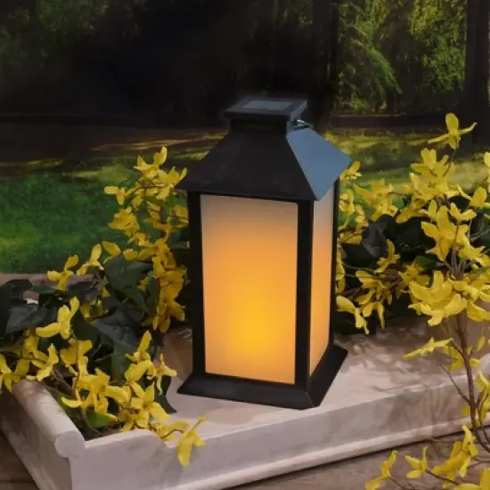LumaBase Solar-Powered Flame-Effect LED Black Lantern image {4}