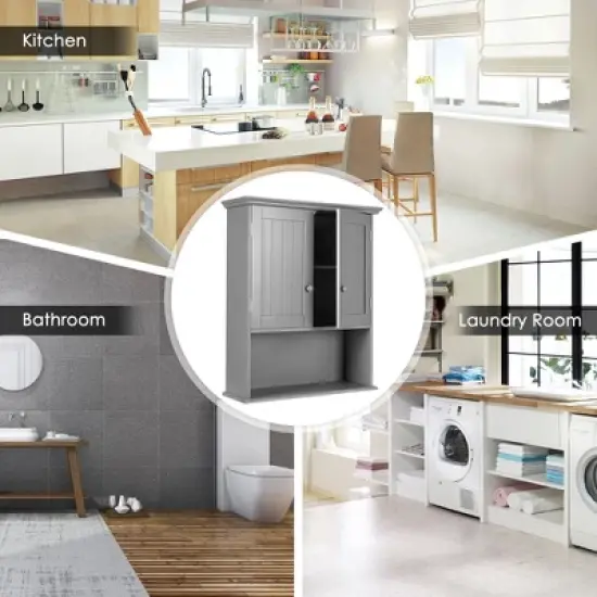 Costway Wall Mount Bathroom Cabinet Storage Organizer Medicine Cabinet with 2-Doors and 1- Shelf Cottage Collection Wall Cabinet image {5}