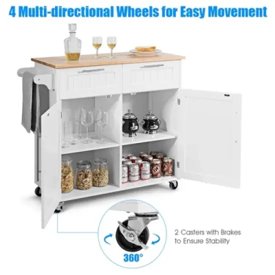 Costway Rolling Kitchen Cart Island Heavy Duty Storage Trolley Cabinet Utility White image {7}