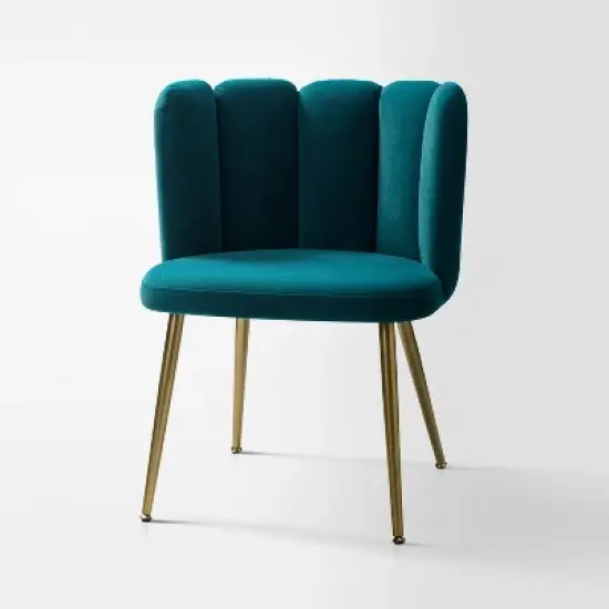 Barbara Contemparary Velvet Vanity Stool for Makeup Room, Moden Accent Side Chairs for Living Room with Shell Back and Golden Metal Legs | ARTFUL LIVING DESIGN image {28}