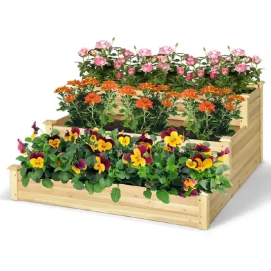 Costway 3-Tier Raised Garden Bed Wood Planter Kit for Flower Vegetable Herb 48x 48x 22in image {8}