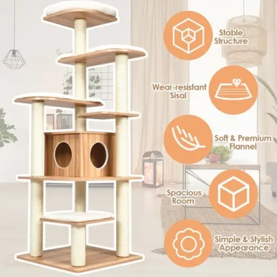 Costway 69" Modern Cat Tree Multi-layer Kitten Activity Tower w/ Removable Soft Mat image {3}