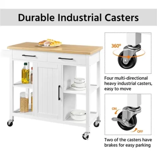 Yaheetech Mobile Kitchen Island Kitchen Trolley Cart with Adjustable Shelves White image {6}