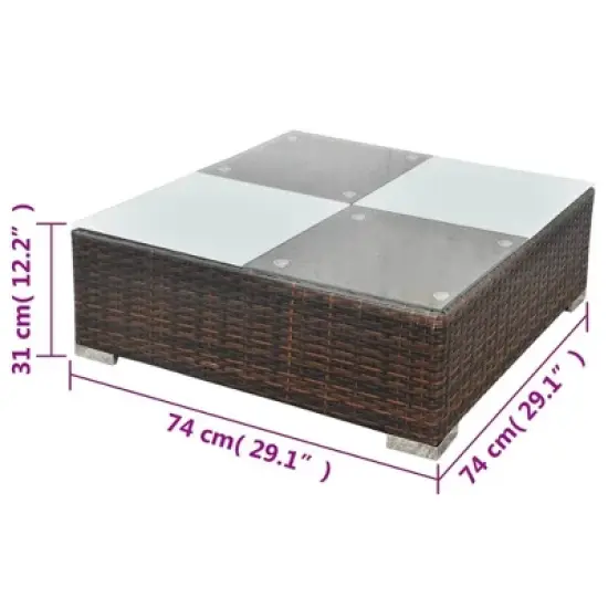 vidaXL 5 Piece Patio Lounge Set - Poly Rattan, Brown - Durable, All-Weather Outdoor Sofa Set with Cushions, Ottoman and Tea Table image {12}