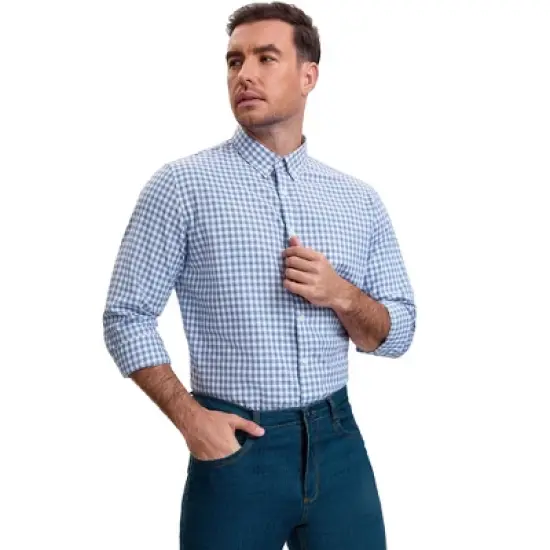 INSPIRE CHIC Men's Long Sleeved Button Down Checked Dress Shirts image {3}