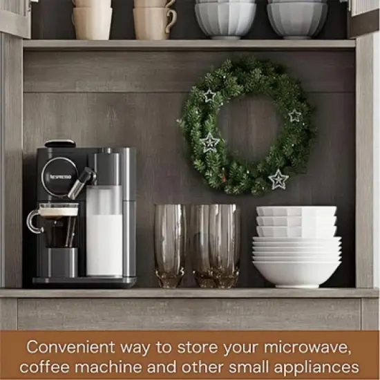 71" Tall Grey Kitchen Pantry Cabinet with Microwave Stand &ndash; Freestanding Storage with Glass Doors, Adjustable Shelves & Coffee Bar for Dining Room image {2}