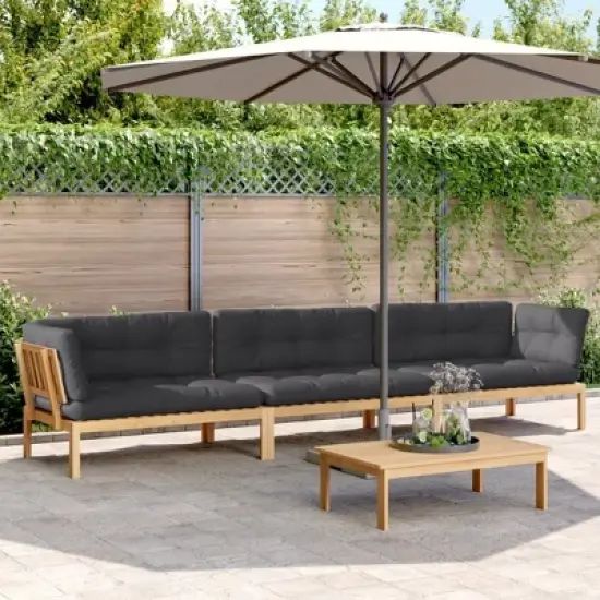 vidaXL - 4 Piece Patio Pallet Sofa Set with Cushions - Acacia Wood Modular Lounge Set for Garden/Patio - Brown & Anthracite image {1}