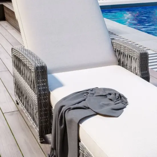 Outdoor Wicker Reclining Chaise Lounge,Adjustable Patio Recliner with Armrests And Cushions,All-Weather Rattan Pool Lounge-Maison Boucle image {4}