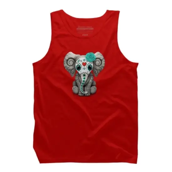 Men's Design By Humans Blue Day of the Dead Sugar Skull Baby Elephant By jeffbartels Tank Top image {5}