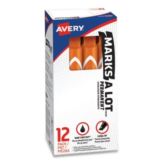 Avery MARKS A LOT Large Desk-Style Permanent Marker, Broad Chisel Tip, Orange, Dozen (8883) image {2}