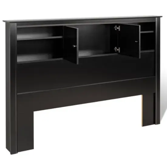 Queen Kallisto Bookcase Headboard with Doors Black - Prepac image {2}