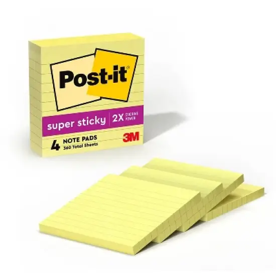 Post-it Super Sticky Notes 4" x 4" Canary Yellow 4 Pads/Pack (675-4SSCY) 667403 image {9}