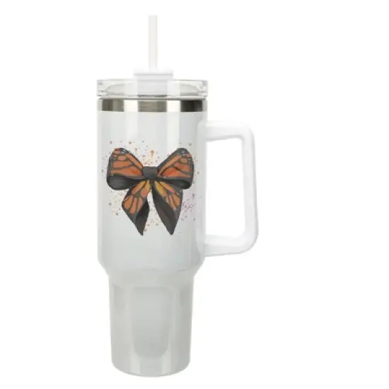 Elanze Designs Orange Monarch Butterfly Wings Bow Splatter Coquette 40 Oz. Stainless Steel Water Bottle Coffee Mug, Spill & Leak Resistant, Travel image {1}
