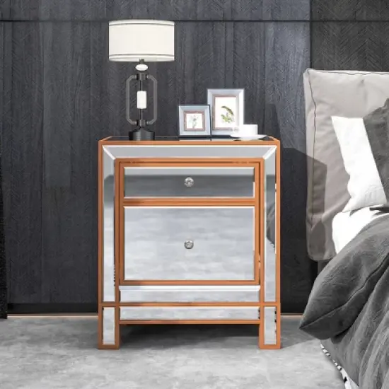 Modern Mirrored Nightstand With 1 Door, Silver - ModernLuxe image {1}